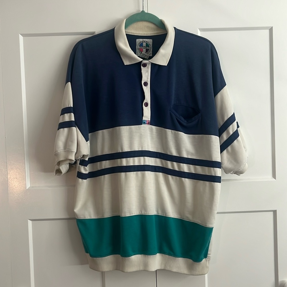 Vintage Jordache Sport Striped Baggy Athletic Polo